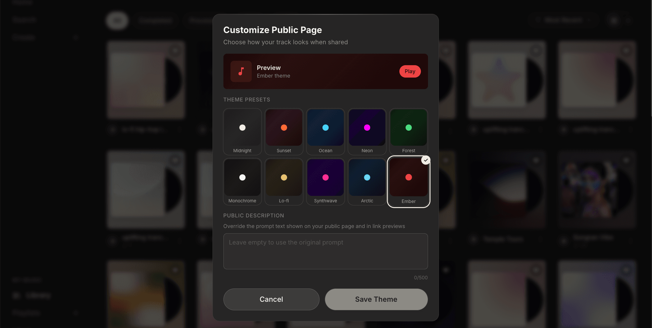 Track-level theme override taking precedence over the artist brand default